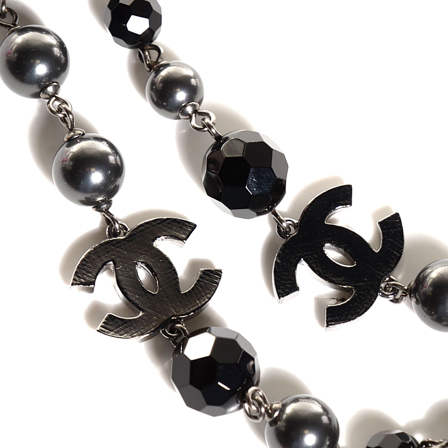 Chanel Ruthenium Beaded CC Long Necklace Black 3 of 5