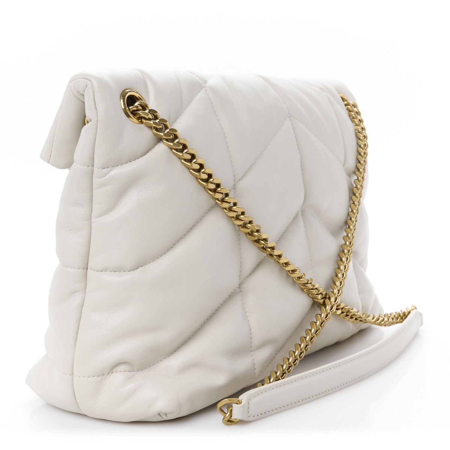 Saint Laurent Lambskin Quilted Medium Loulou Puffer Monogram Chain Satchel Crema Soft 3 of 13