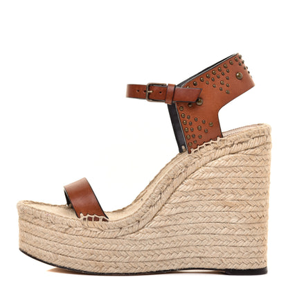 Saint Laurent Calfskin Studded Espadrille 105 Wedges 38 Brown 1 of 8