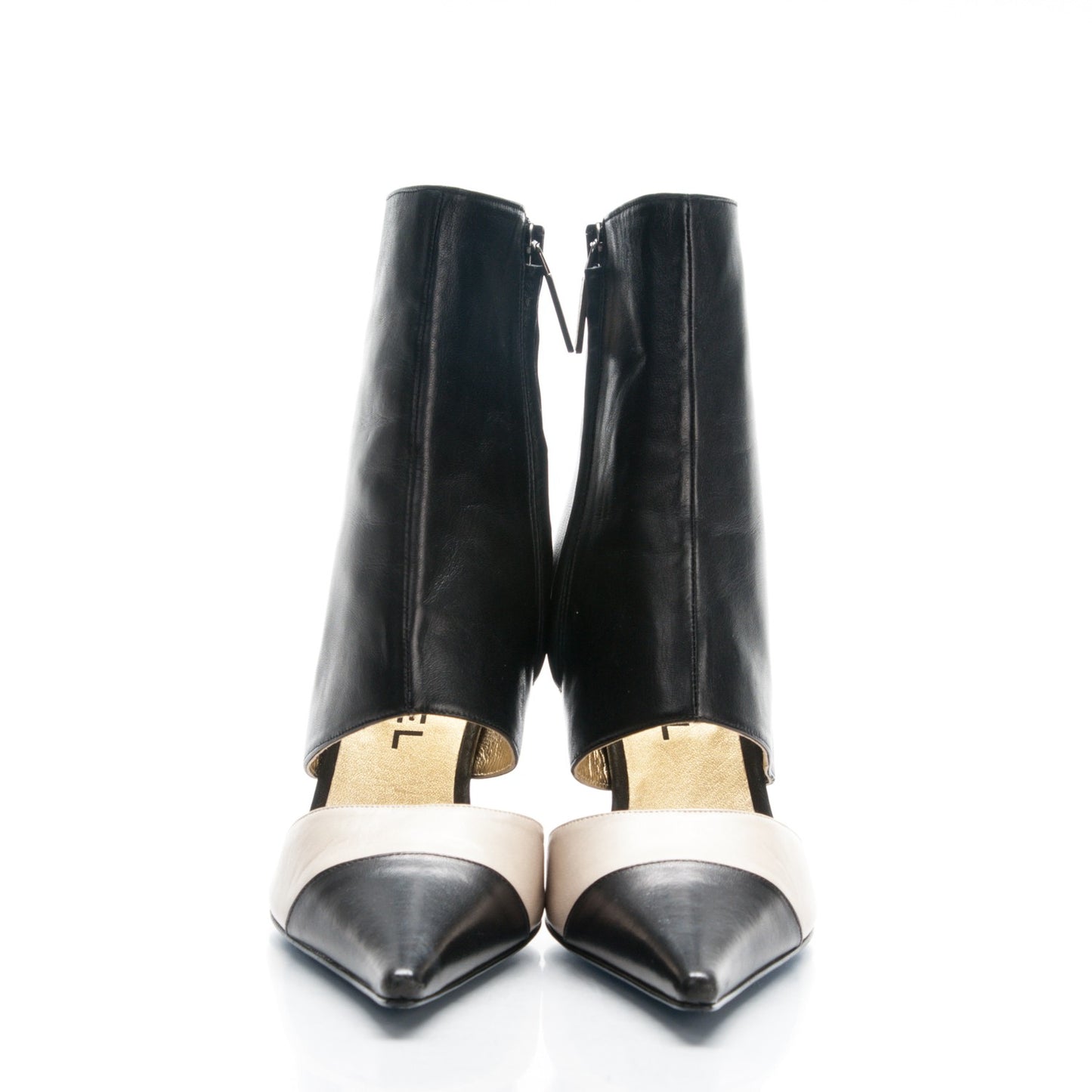 Lambskin Cap Toe Open Short Boots 37.5 Beige Black