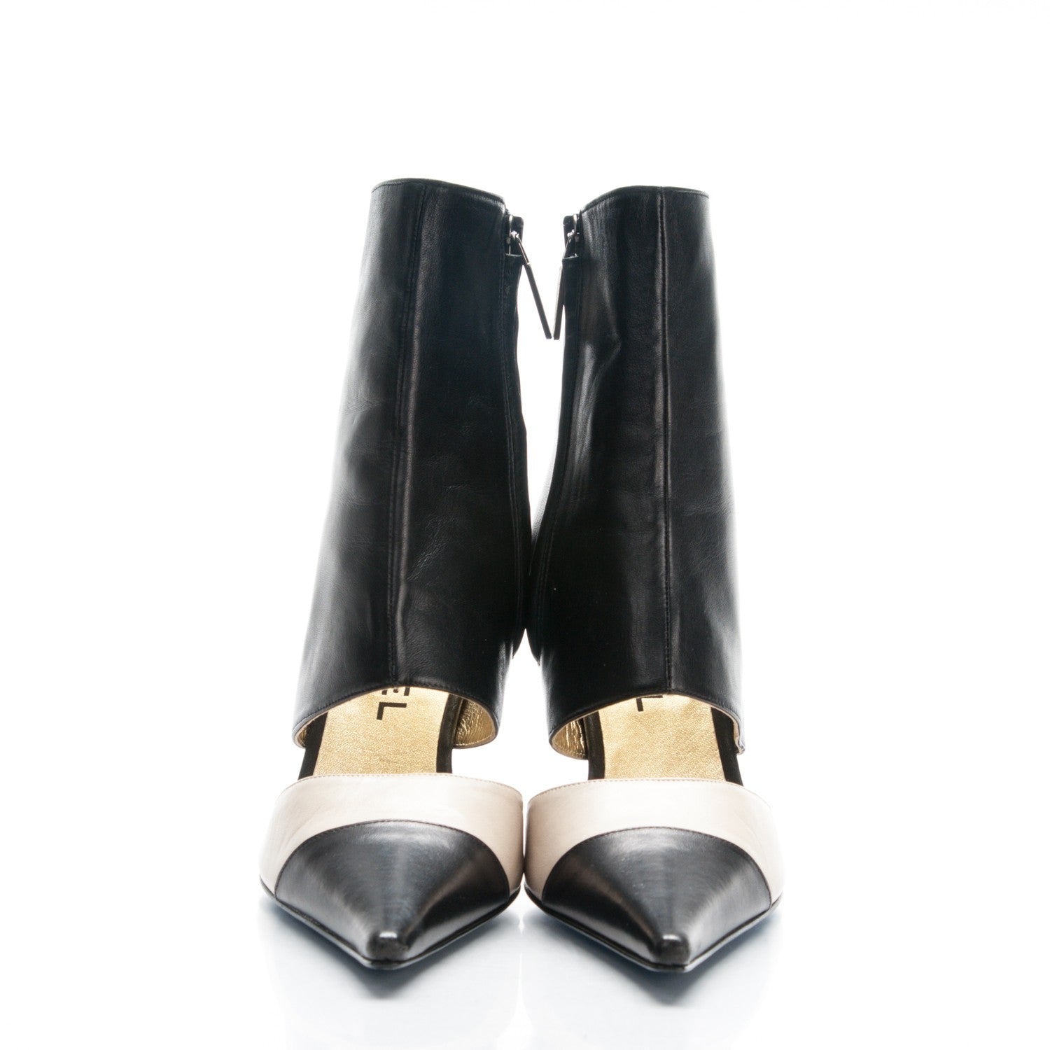 Chanel Lambskin Cap Toe Open Short Boots 37.5 Beige Black 2 of 8