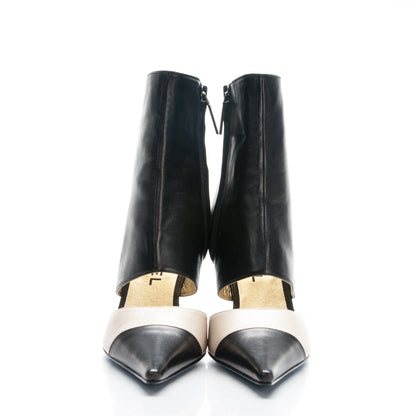Chanel Lambskin Cap Toe Open Short Boots 37.5 Beige Black 2 of 8
