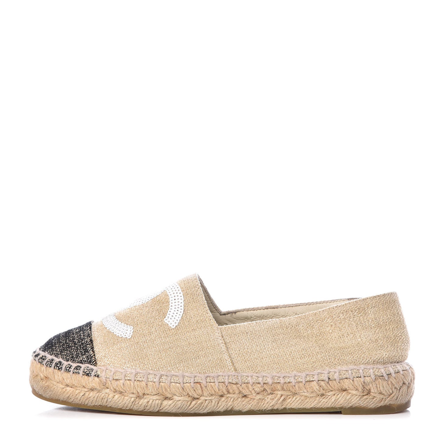 Linen Sequin CC Espadrilles 36 Beige Black