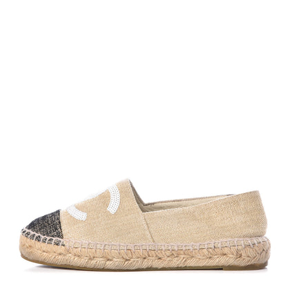 Chanel Linen Sequin CC Espadrilles 36 Beige Black 1 of 13