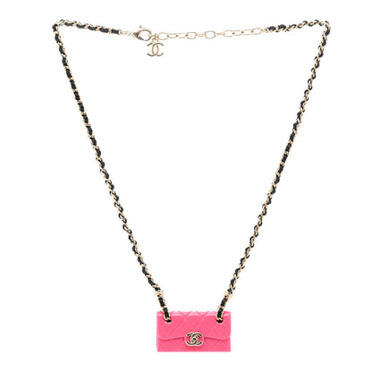 Chanel Metal Resin Calfskin Quilted CC Turnlock Chain Bag Necklace Gold Pink 3 of 6