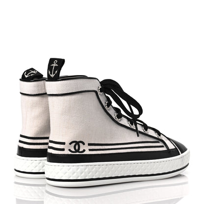 Chanel Fabric Lambskin Lace Up Cap Toe Sneakers 37 White Black 4 of 6