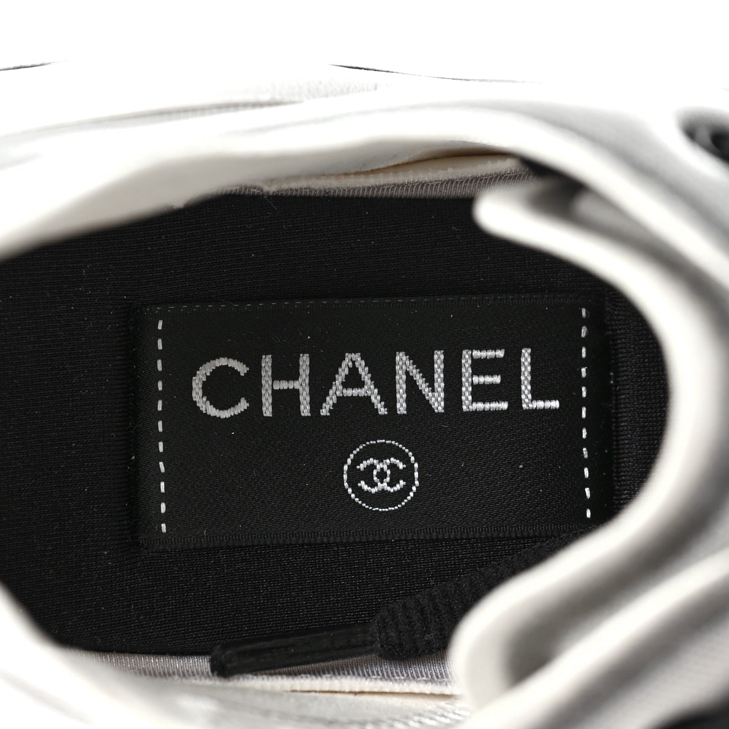 Chanel Calfskin Mesh Lycra Womens Logo Sneakers 38.5 White Black 7 of 7
