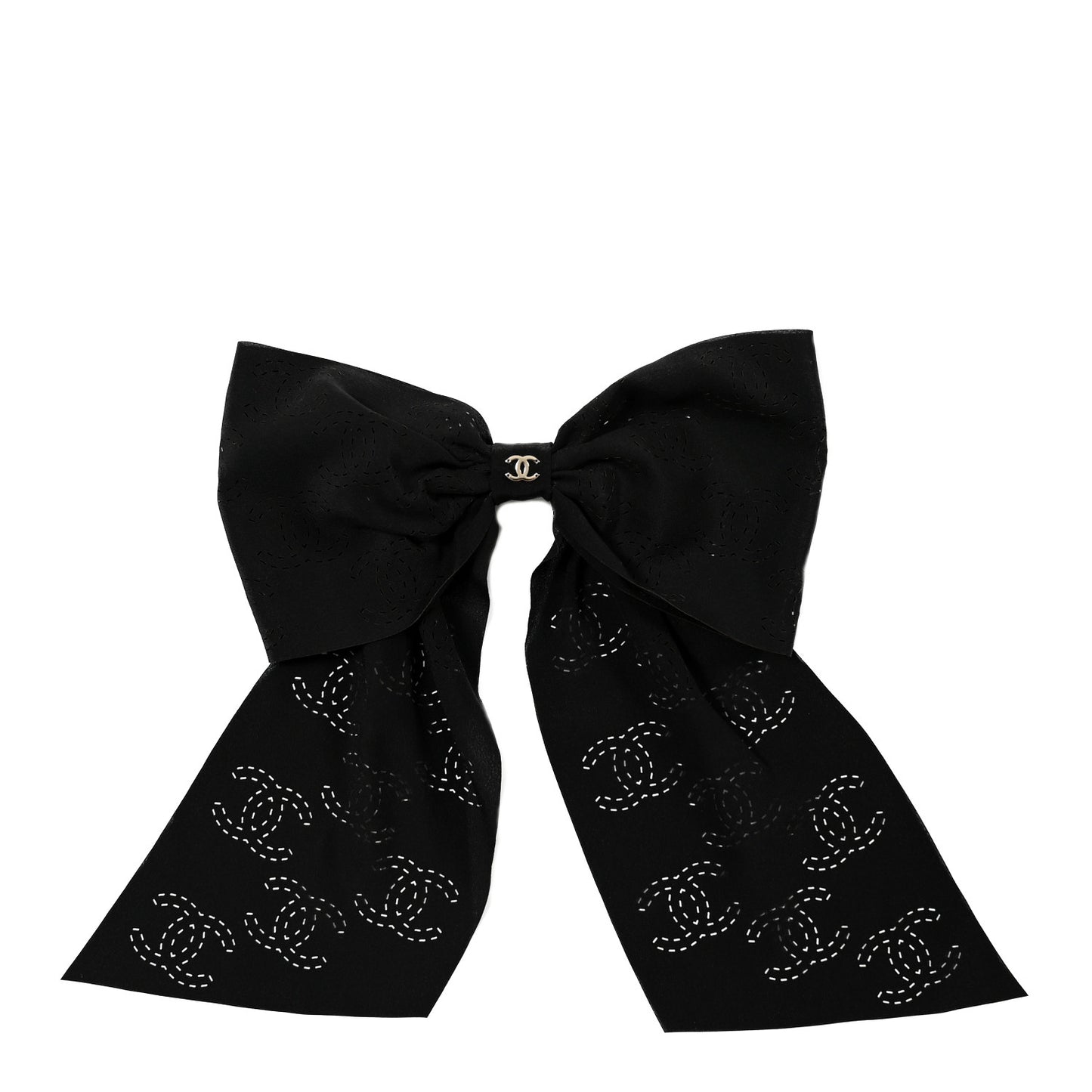 Silk Perforated Bow CC Hair Clip Black
