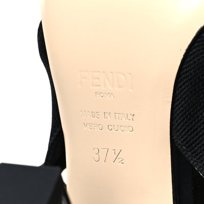 Fendi Technical Mesh Vitello Metal Stitches Colibri 85mm Slingback Pumps 37.5 Black Canna di Fucile 6 of 8