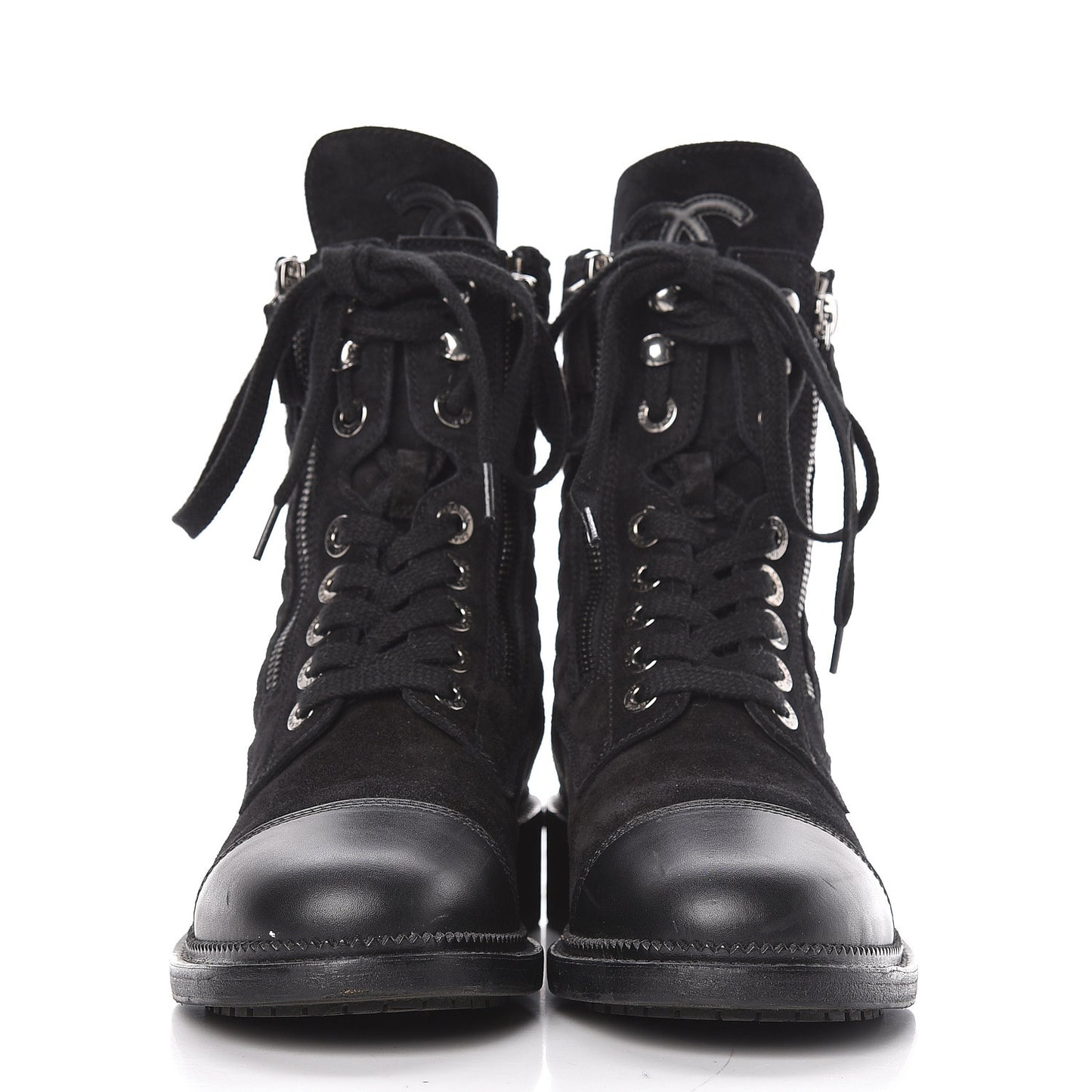 Suede Quilted CC Lace Up Combat Boots 37 Black