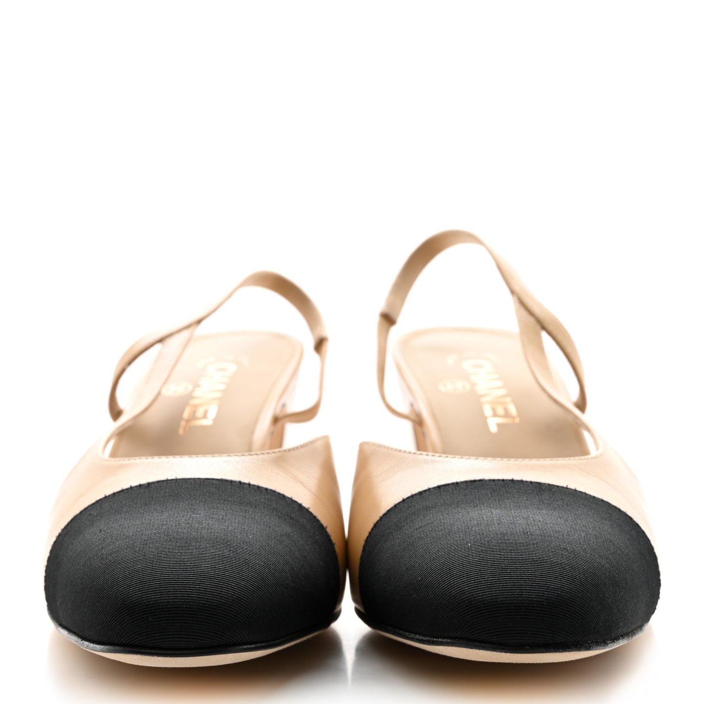 Goatskin Grosgrain Cap Toe CC Slingback Pumps 41 Beige Black