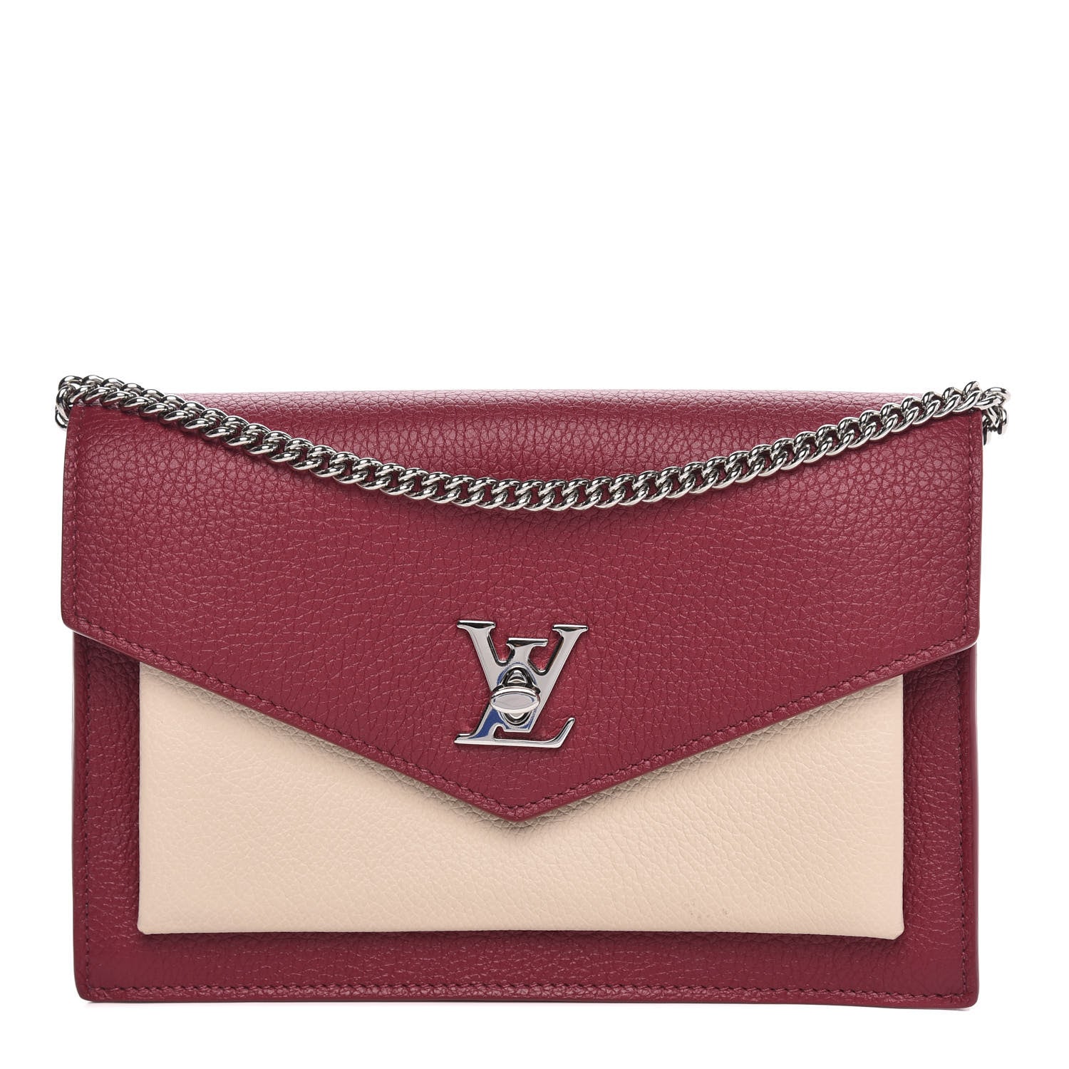 Louis Vuitton Calfskin My Lockme Chain Pochette Lie De Vin Etain Creme 1 of 9