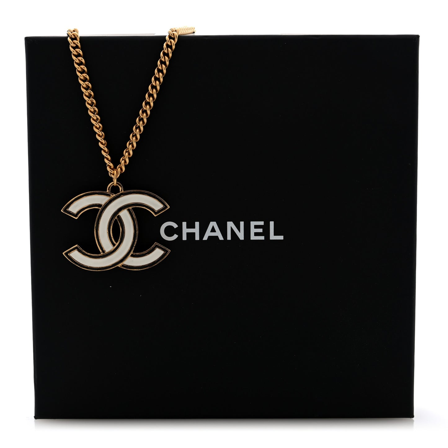 Enamel CC Necklace Gold White