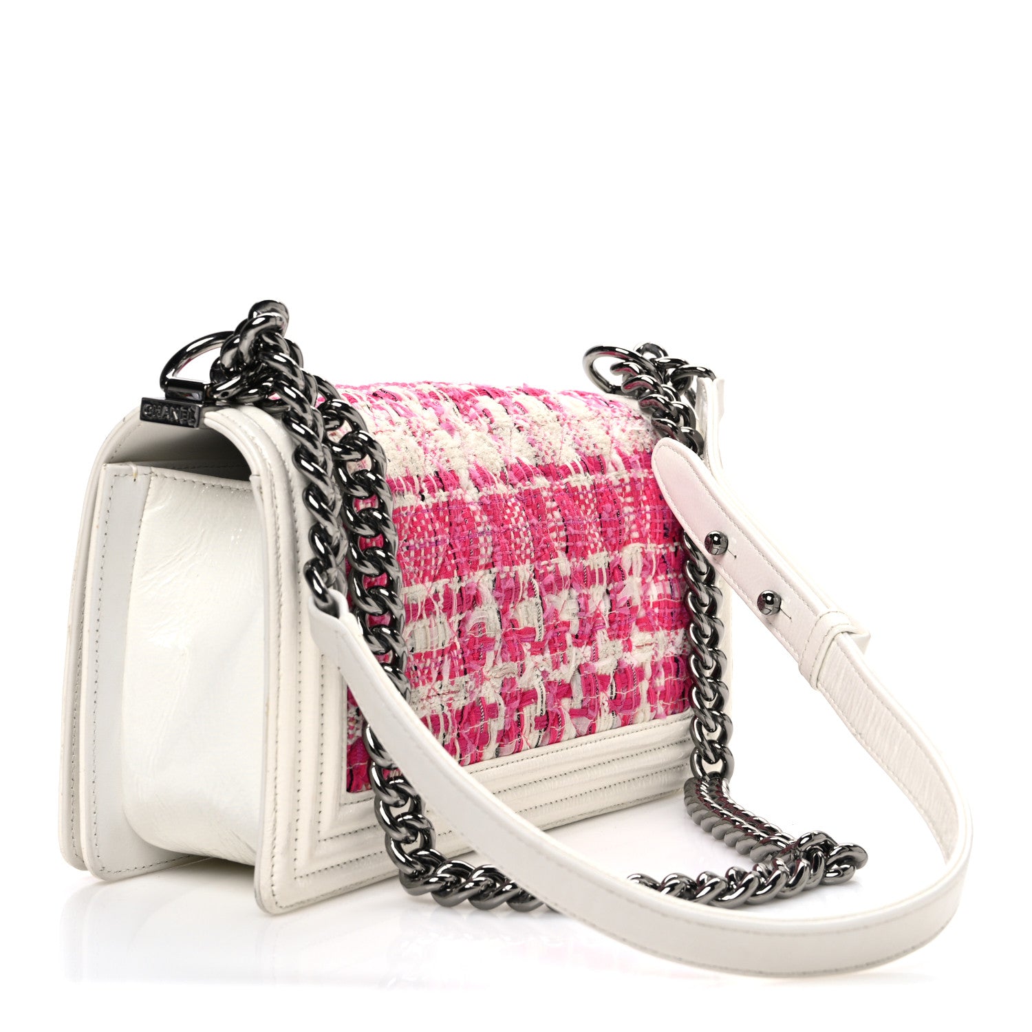 Chanel Patent Tweed Medium Boy Flap White 3 of 12