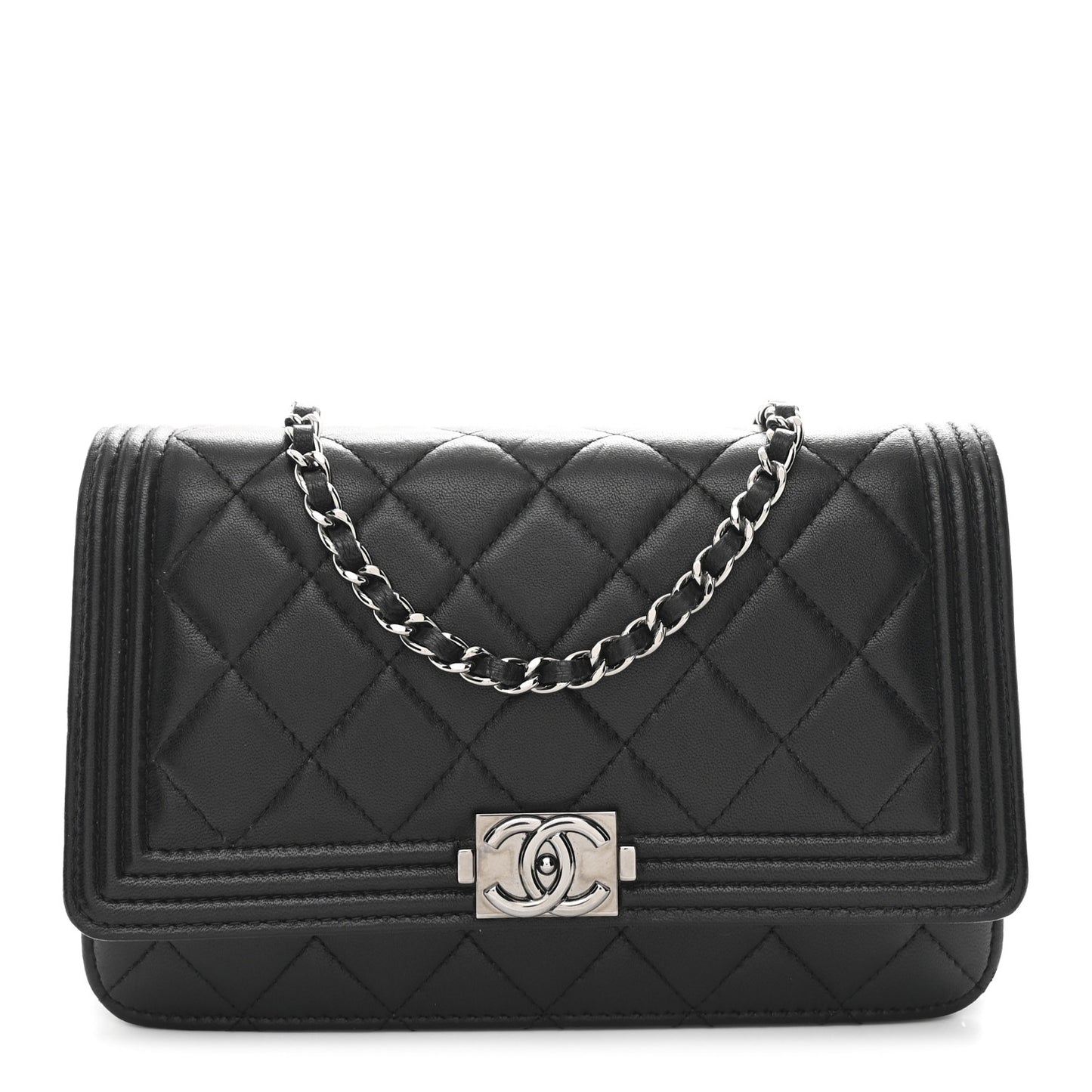 Lambskin Quilted Boy Wallet On Chain WOC Black