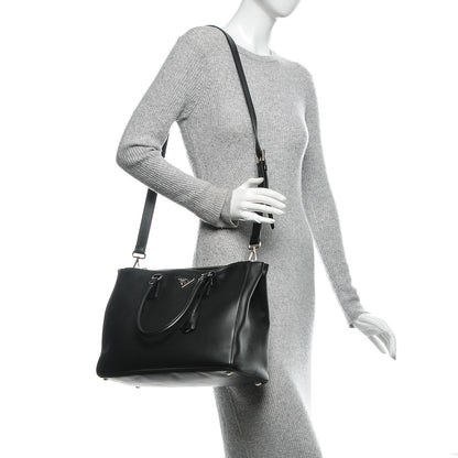 Prada City Calf Bi-Color Medium Galleria Double Zip Tote Black Celeste 2 of 6