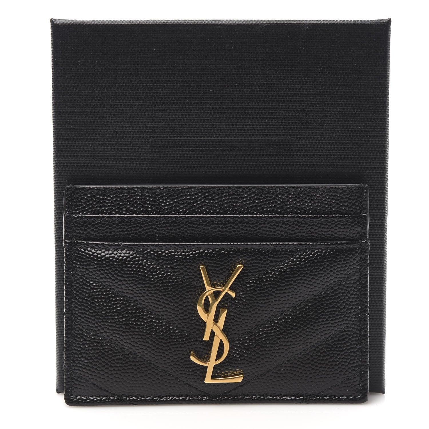 Saint Laurent Grain De Poudre Matelasse Chevron Monogram Credit Card Case Black 8 of 8