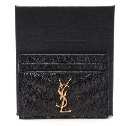 Saint Laurent Grain De Poudre Matelasse Chevron Monogram Credit Card Case Black 8 of 8