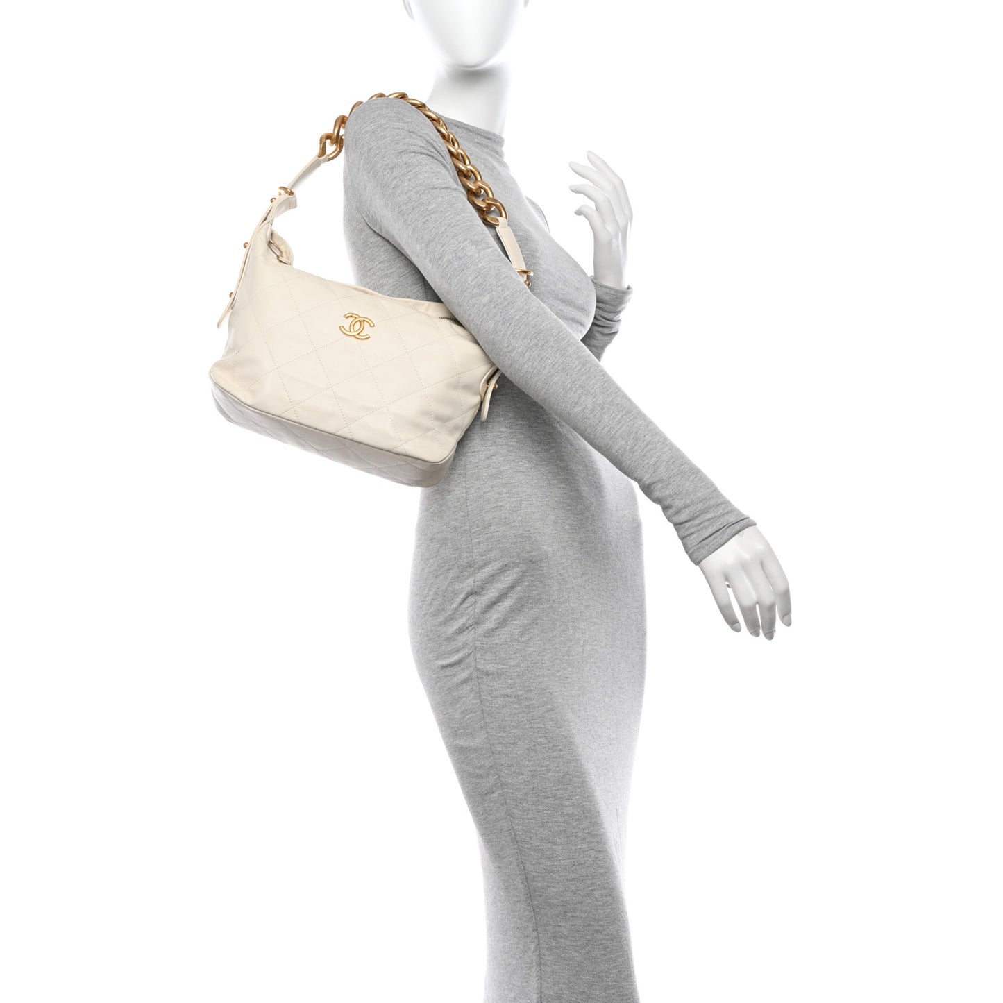 Calfskin Quilted Daily Hobo White