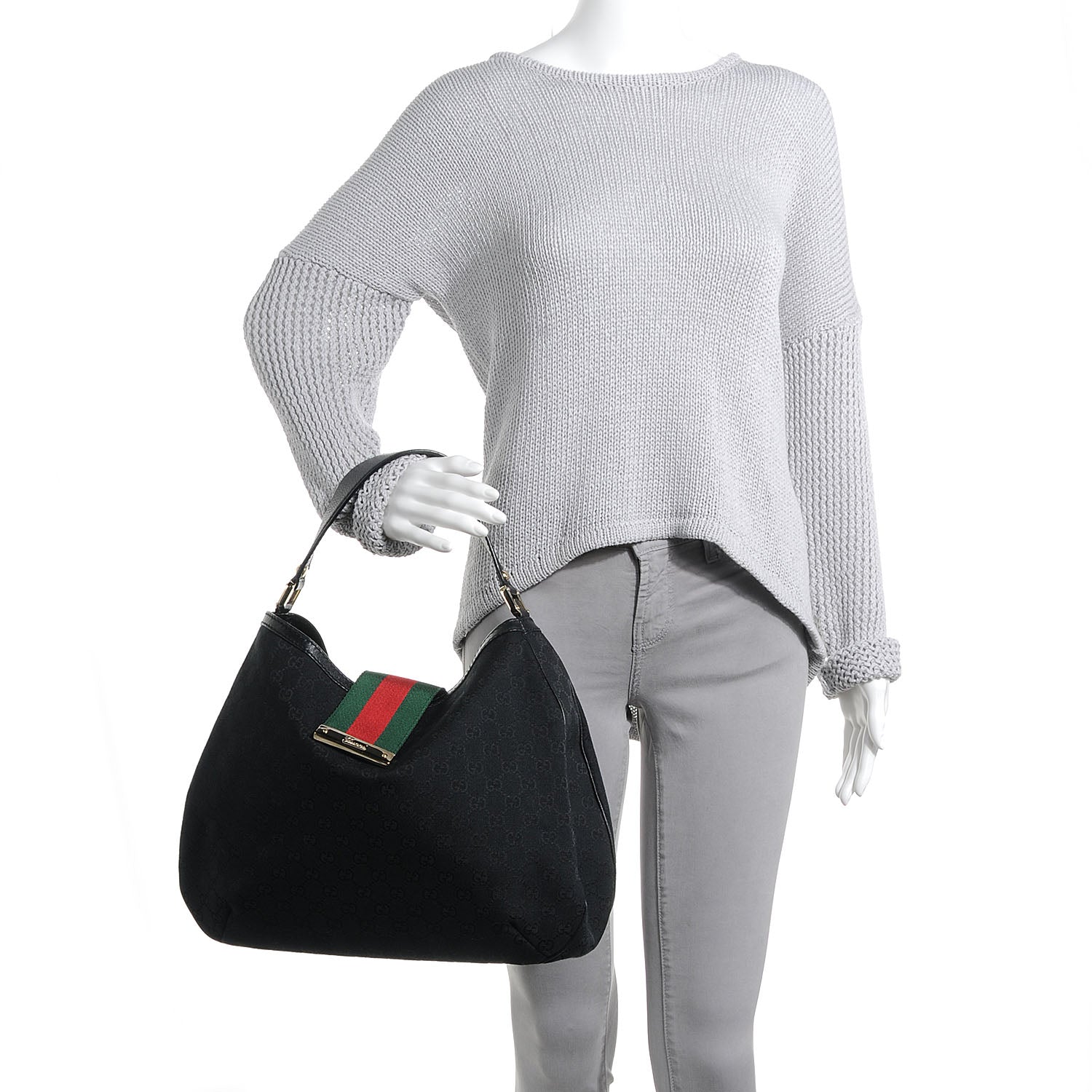 Gucci Monogram New Ladies Web Large Hobo Black 2 of 7