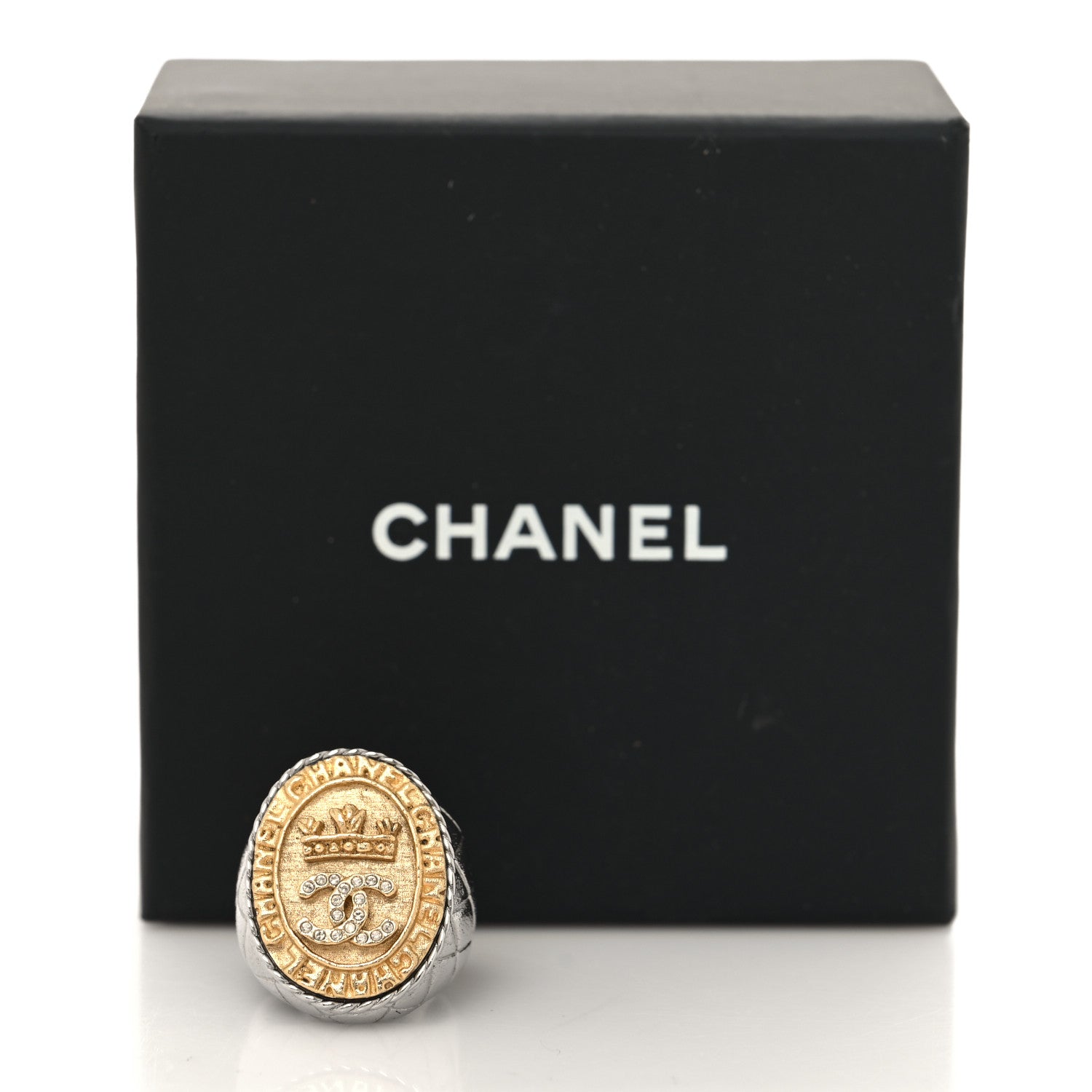 Chanel Crystal CC Crown Signet Ring 54 7 Gold 5 of 5