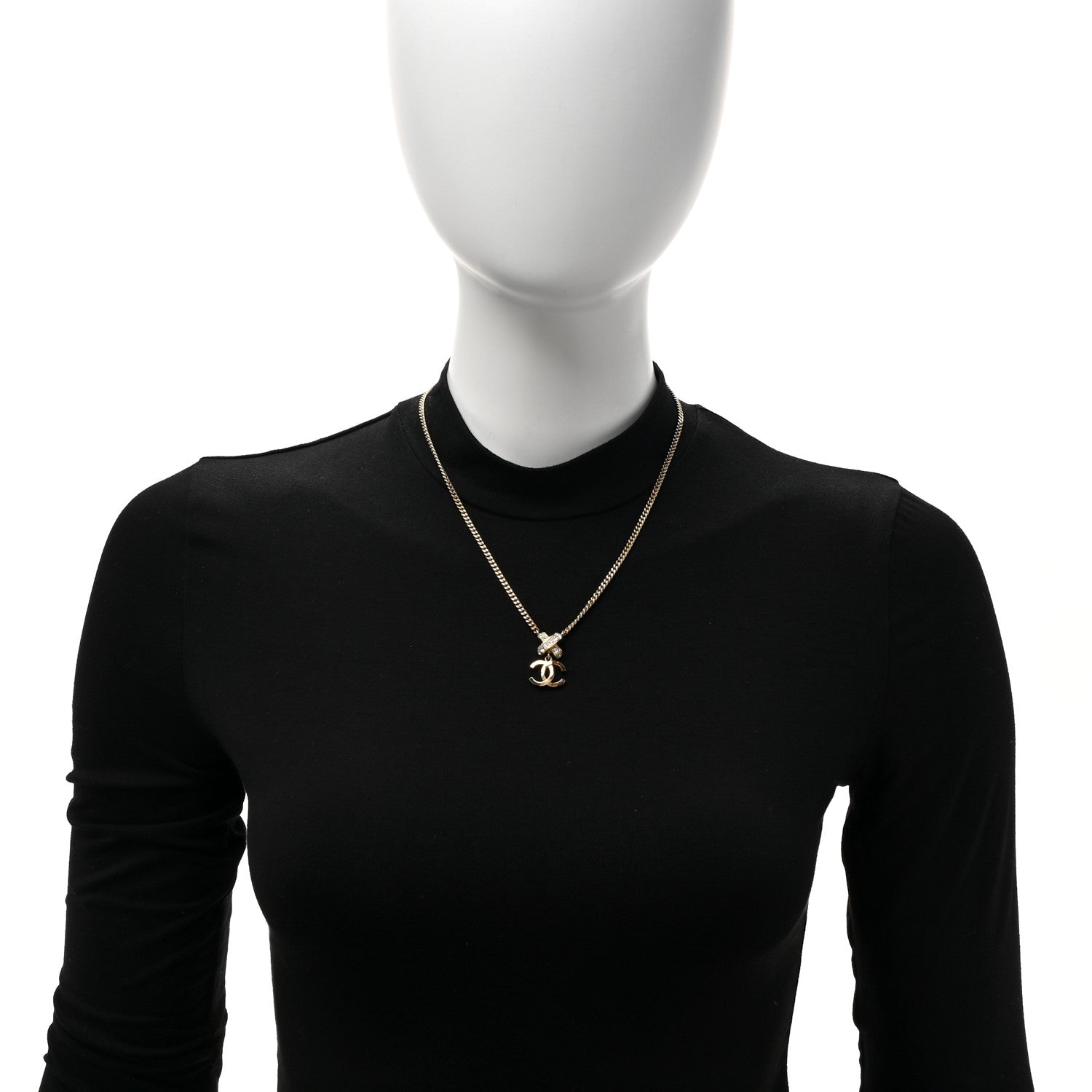 Chanel Metal Crystal CC Cross Pendant Necklace Gold 2 of 5