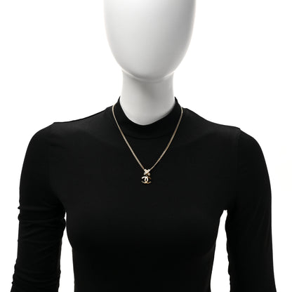 Chanel Metal Crystal CC Cross Pendant Necklace Gold 2 of 5