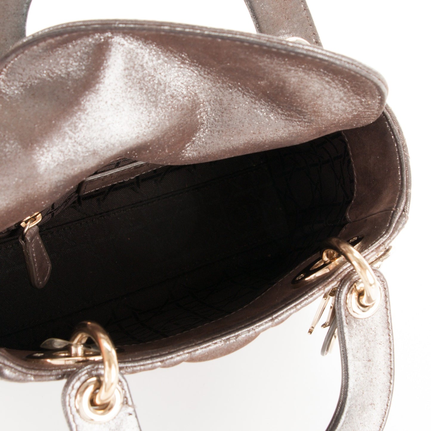 Metallic Calfskin Cannage Mini Lady Dior Brown