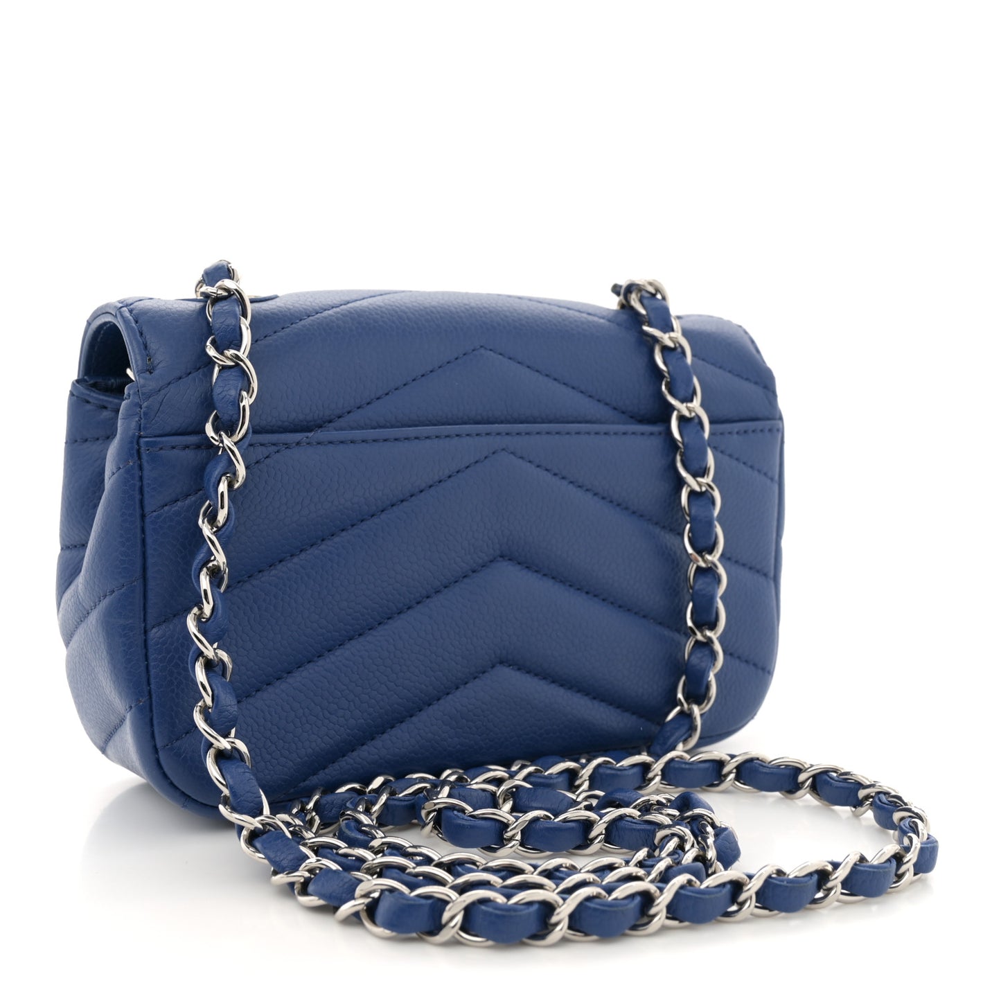 Caviar Chevron Quilted Small Single Flap Blue