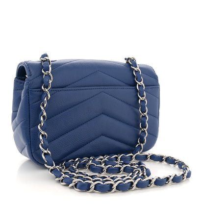 Chanel Caviar Chevron Quilted Small Single Flap Blue 3 of 11