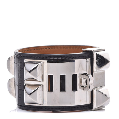 Hermes Shiny Alligator Collier de Chien CDC Bracelet S Black 3 of 7