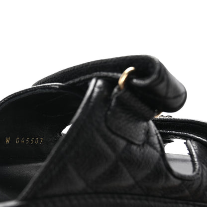 Chanel Grained Calfskin Quilted Velcro Dad Chain CC Slide Sandals 40 Black 9 of 10