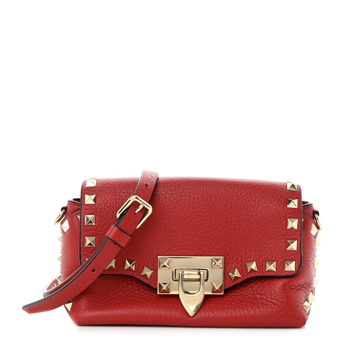Pebbled Calfskin Mini Rockstud Crossbody Bag Rosso Valentino