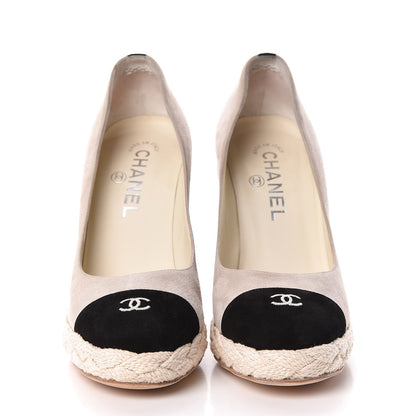 Chanel Suede Cap Toe CC Wedge Espadrilles 37 Grey Black 2 of 21