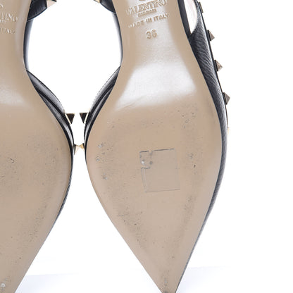 Valentino Garavani Pebbled Calfskin Rockstud Half D'Orsay Slingback 50mm Pumps 36 Black 12 of 13