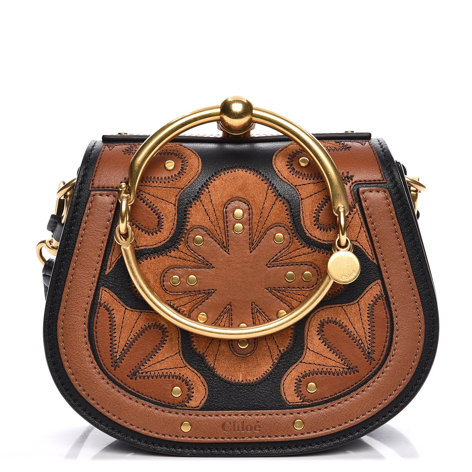 Chloe Calfskin Suede Floral Patchwork Small Nile Bracelet Bag Black 1 of 9
