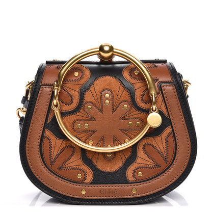 Chloe Calfskin Suede Floral Patchwork Small Nile Bracelet Bag Black 1 of 9