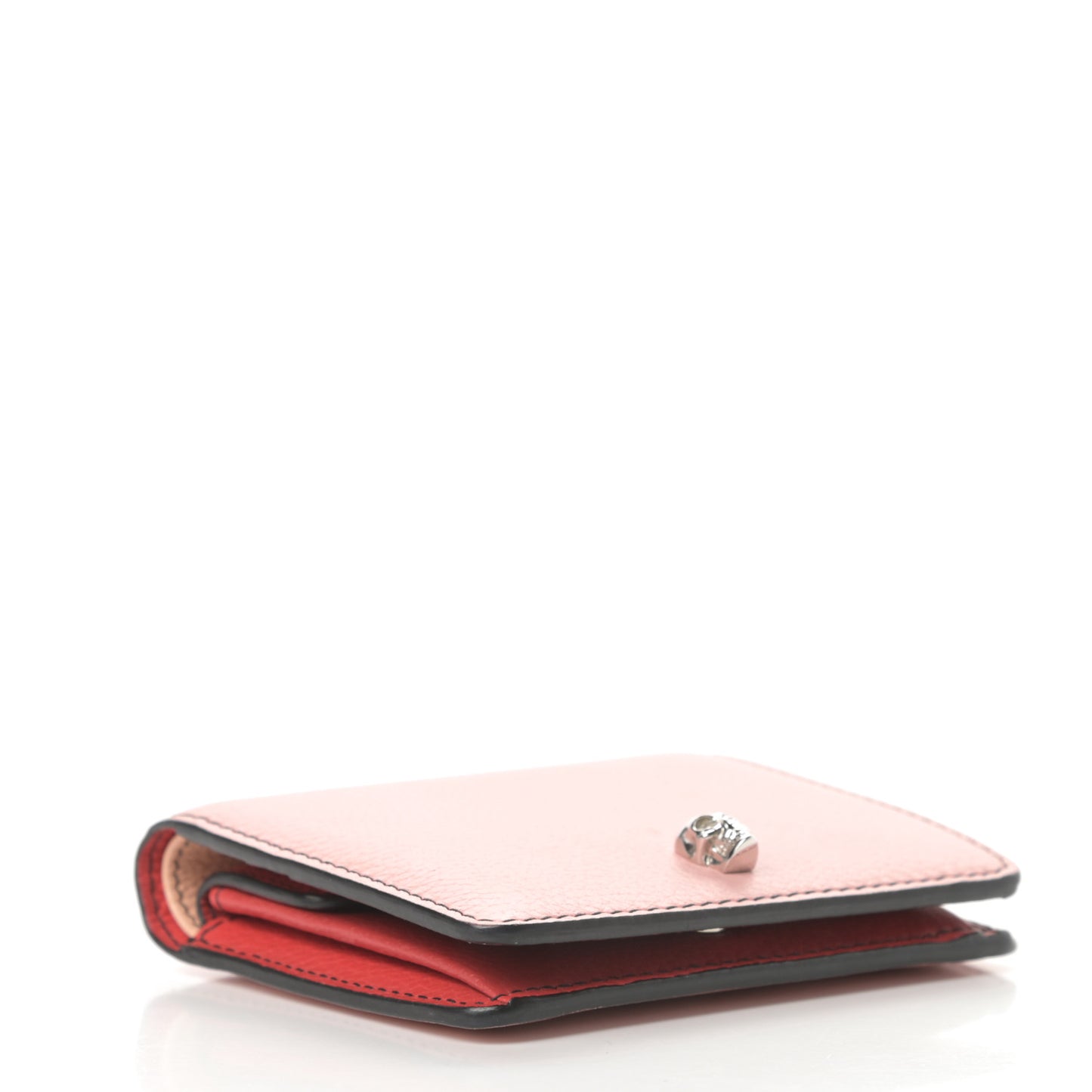 Calfskin Skull Short Flap Wallet Pink