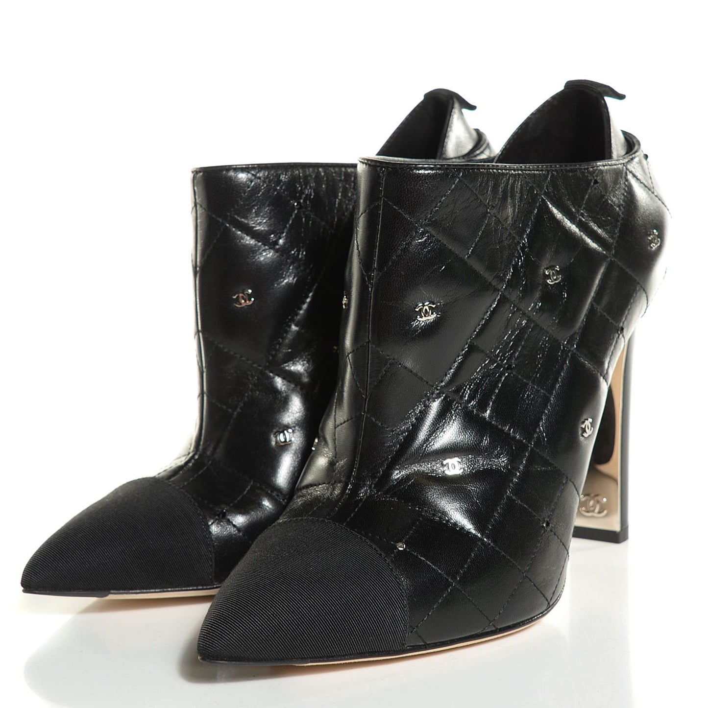 Lambskin Quilted CC Cap Toe Booties 39 Black