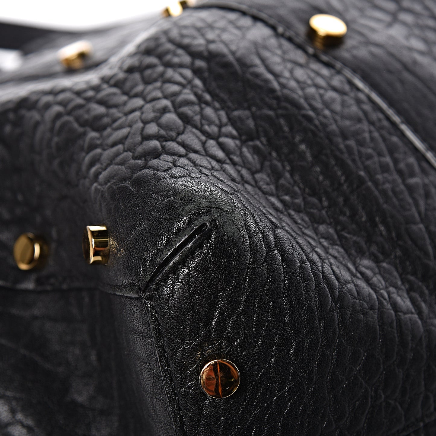 Grained Calfskin Studded Lockett Shopper Tote Black