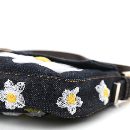 Fendi Denim Flower Applique Baguette Blue 7 of 7