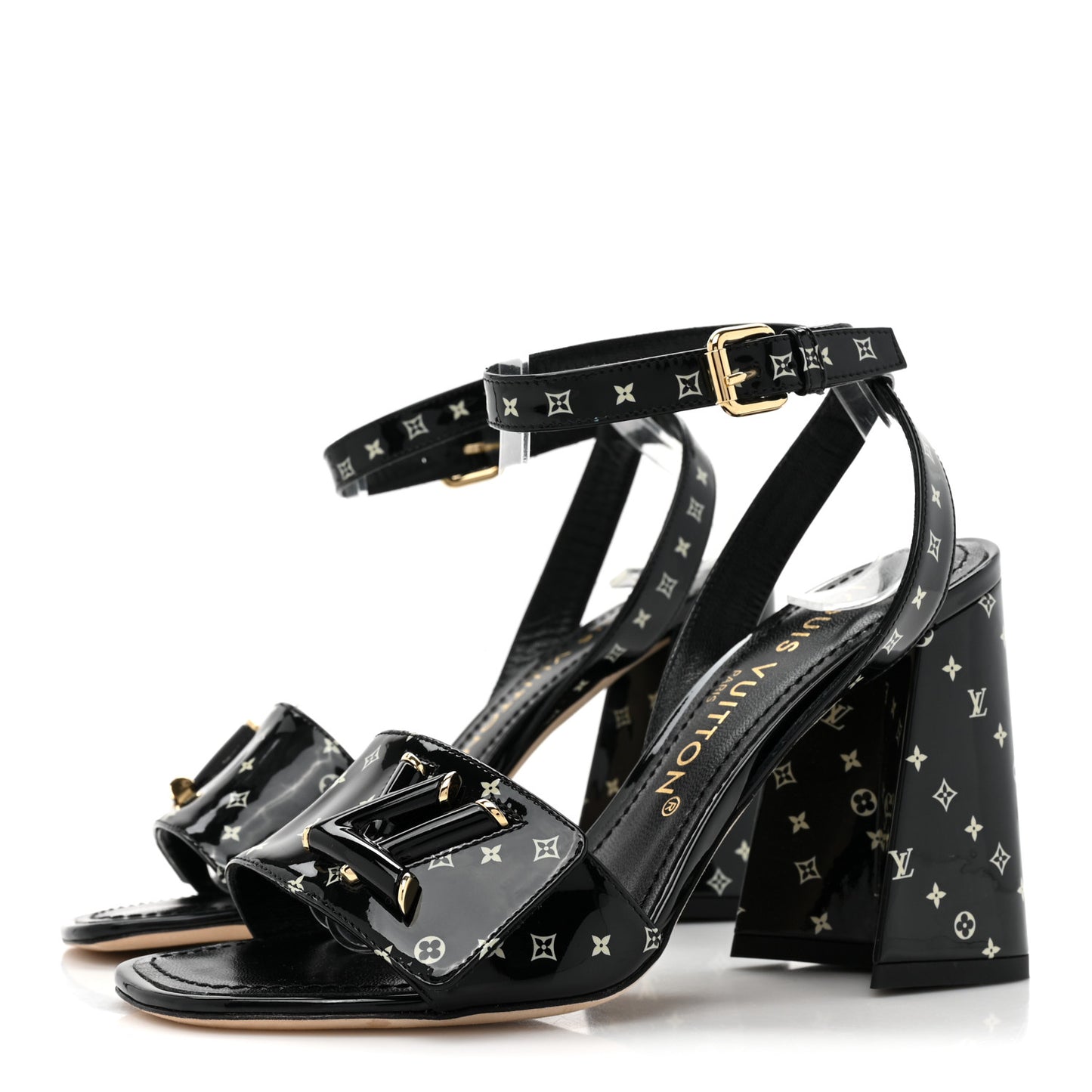 Patent Calfskin Shake Platform Sandal 36 Black White