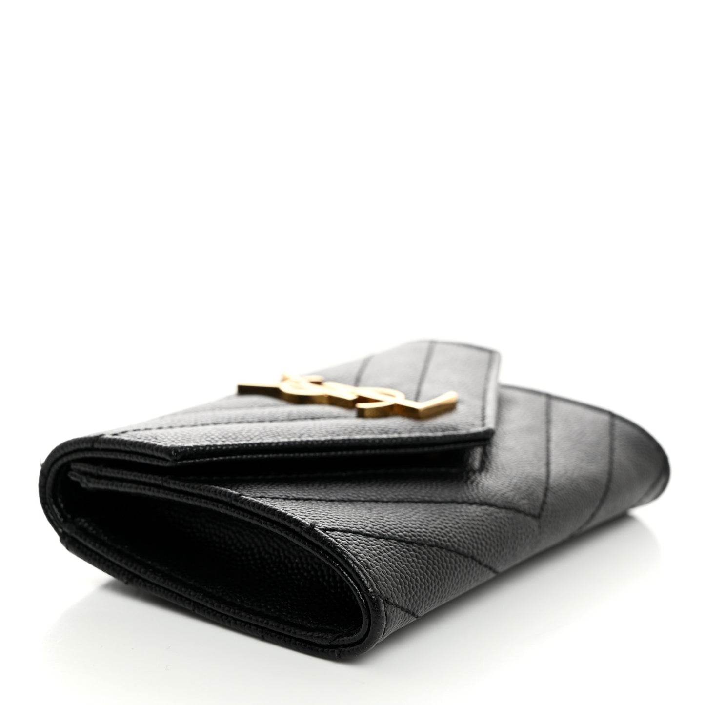 Grain De Poudre Matelasse Chevron Small Monogram Envelope Wallet Black