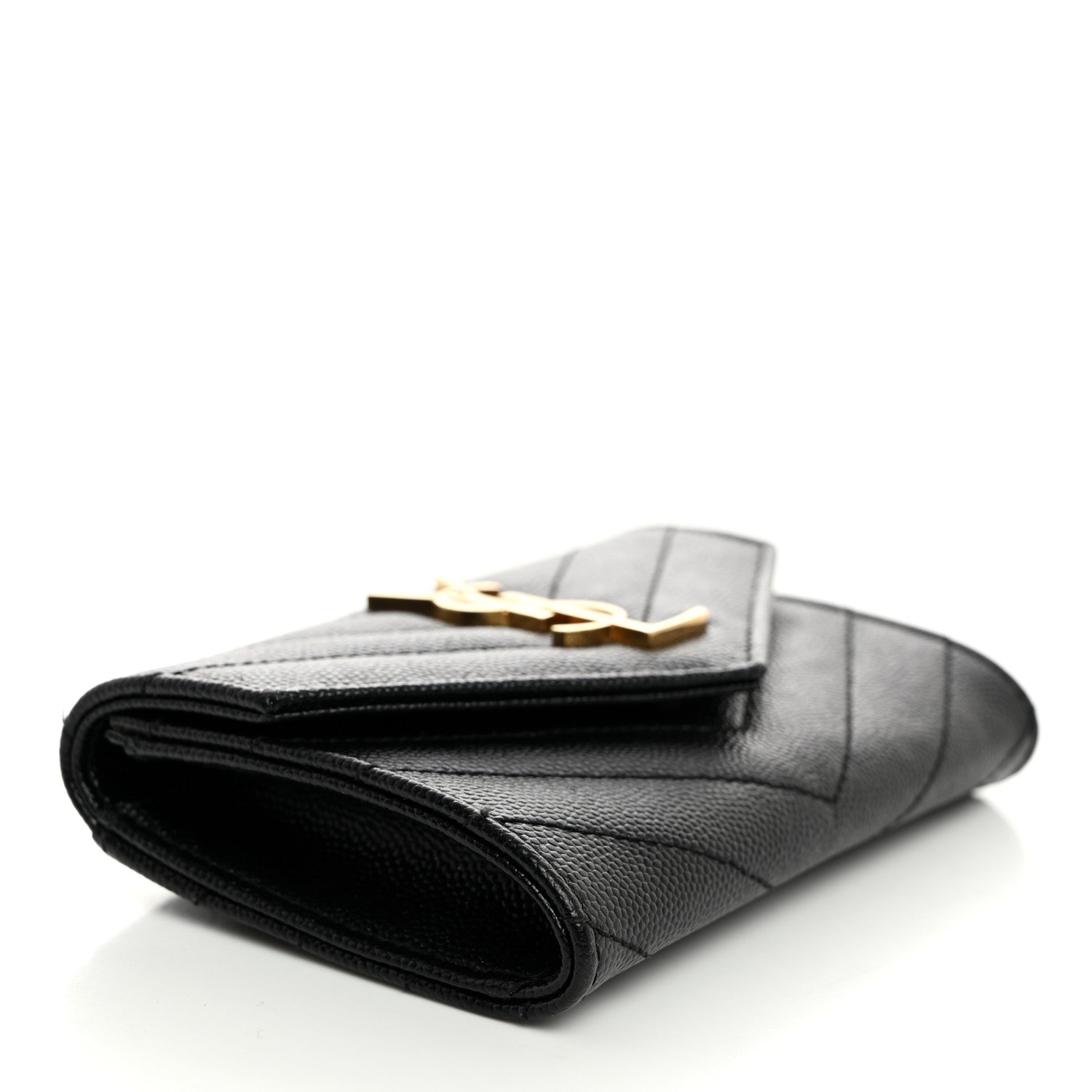 Saint Laurent Grain De Poudre Matelasse Chevron Small Monogram Envelope Wallet Black 4 of 7