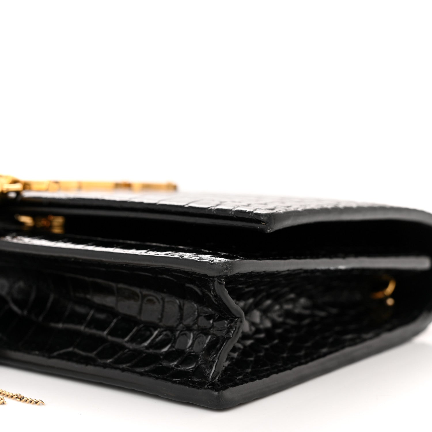 Saint Laurent Calfskin Crocodile Embossed Kate Monogram Tassel Chain Wallet Black 9 of 10