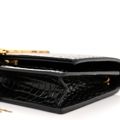 Saint Laurent Calfskin Crocodile Embossed Kate Monogram Tassel Chain Wallet Black 9 of 10