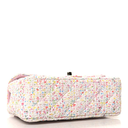 Chanel Tweed Quilted Mini Rectangular Flap White Pink Green Blue 4 of 11