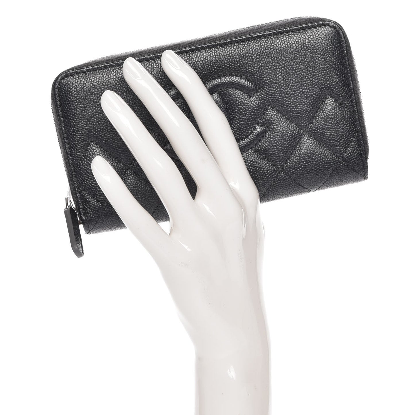 Metallic Caviar Quilted Medium Maxi CC Zip Around Wallet Black