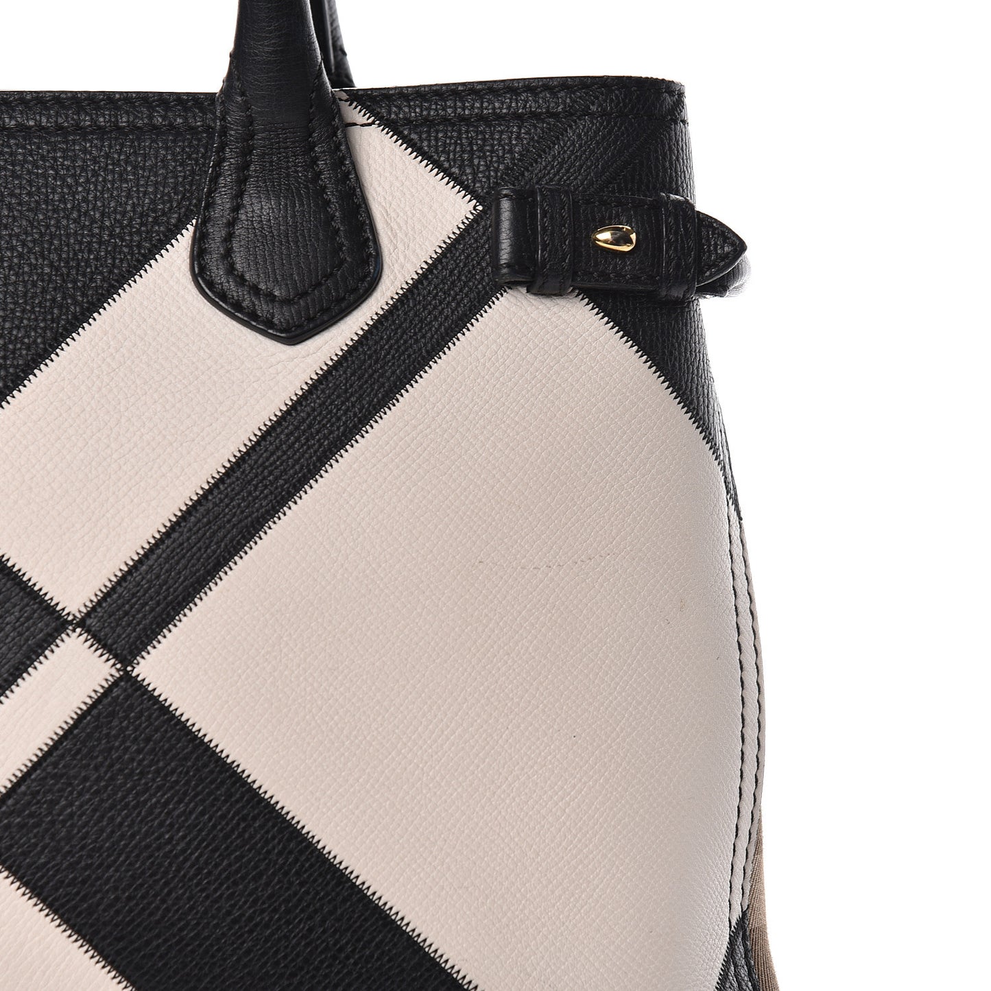 Grainy Calfskin Patchwork Medium Banner Tote Black White