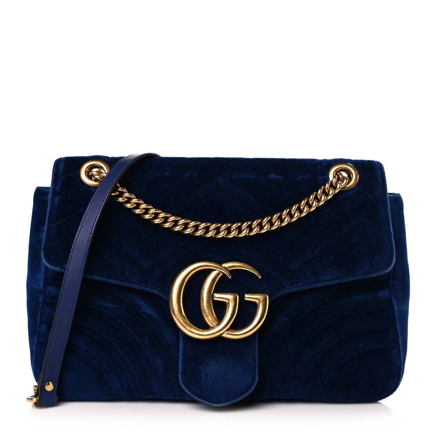 Gucci Velvet Matelasse Medium GG Marmont Shoulder Bag Cobalt Blue 1 of 9